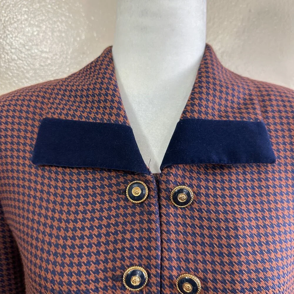 Jessica Howard Vintage 90s Houndstooth Blue/Tan Crop Blazer